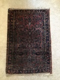 Oriental rug 20x 31 inches. Worn. No fringe