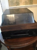 Sherwood AM/FM stereo receiver model RX4109 with century turntable and small speakers