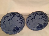 Set of four porcelain dessert plates. Blue Chinese quail