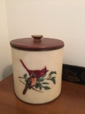 Bacova Guild chickadee cardinal icebox with wooden lid