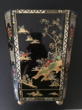Set of 2 Trashcans - Tin Oriental & Painted Wood