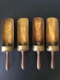 Set of 4 Brass and 12 Inch Wooden Candlestick Holders