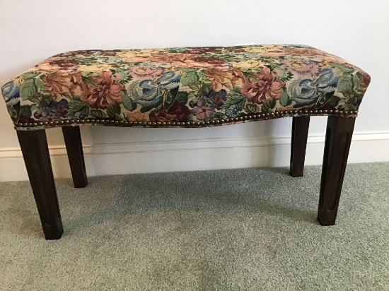 Upholstered bench. 17 tall x 33 long.