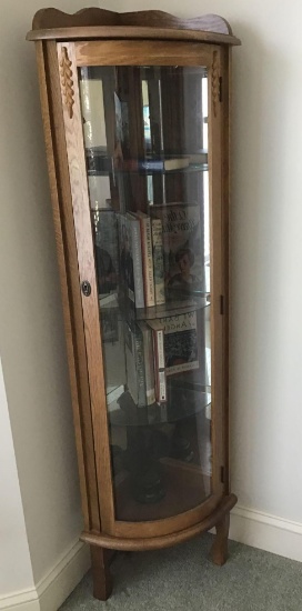 Contemporary oak corner display cabinet With key
