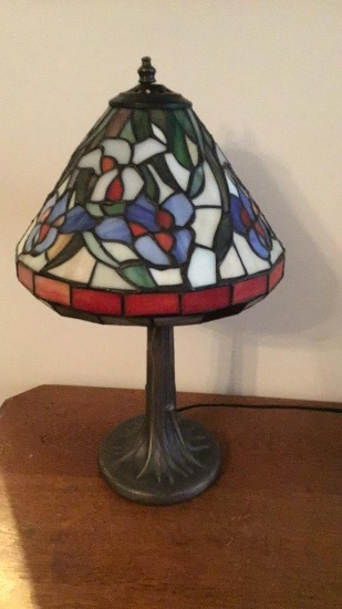 Small stained glass boudoir lamp.  14 inches