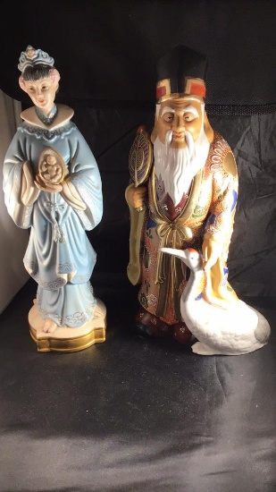 Two oriental figurines.  Ceramic.   Ten inches