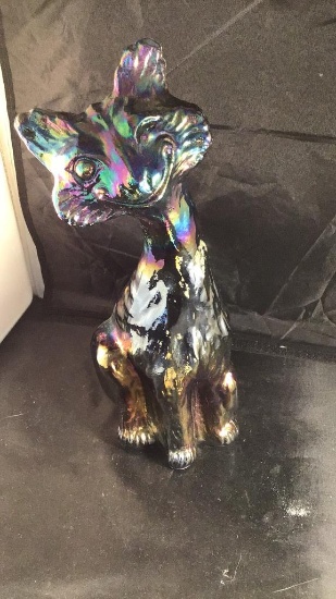 Carnival glass winking cat.  11 inches