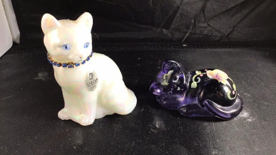 Two Fenton cats.  Signed Deuley and Kibbe