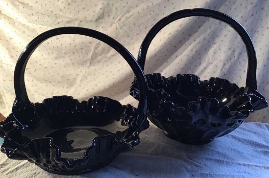 Pr Fenton black amethyst baskets 6 and 8 inch