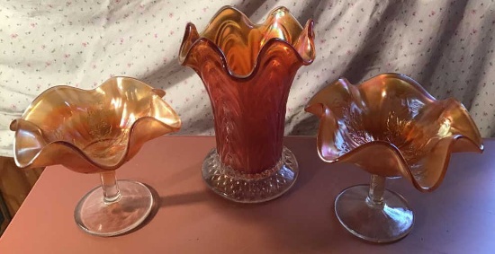 Three pcs marigold carnival glass