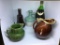 Decanters, crockery.  Green McCoy pitcher chipped