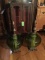 Pr lamps.  Green glass 39 inches.  No shades