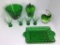 Lot of green glass.  Bowl, shot glasses,