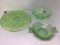 Green depression cake plate, 10 inches.  Two low