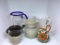 Lot of five pitchers.  Paul Storie, milkglass,