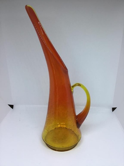 Amberina optic Kanawha crackle glass pitcher.  15