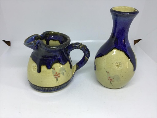 Two pieces Mucros Pottery.  Creamer/pitcher and