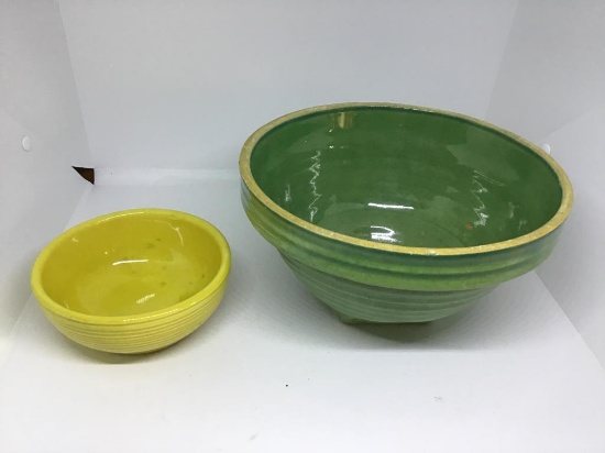 3 McCoy bowls.  Large green. 6 in Mint.   Yellow