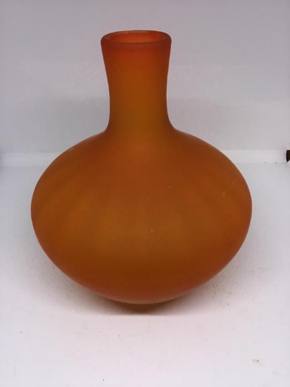 Heavy orange frosted decanter.  8 inches