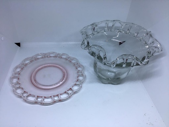 Pink depression plate.  Open edge bowl