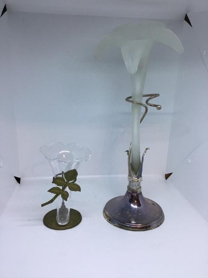 Pair ornate bud vases