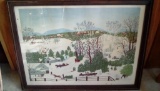 2 Winter Scene pictures farm cows horses 23x26 &