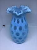 9 1/2 inch coin dot vase.  Blue