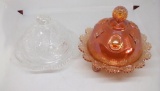 Imperial carnival glass butter & glass butter