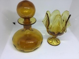 Pr amber glass pcs.  Blenko decanter,