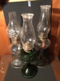 Three oil lamps with shades, 19 inches