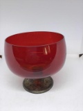 Ruby Red compote.  Gorham sterling base.  Six