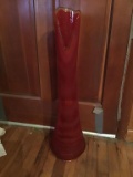 Large red orange ribbed floor vase.  31 inches