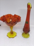 Fenton compote 7 inch and 10 inch vase.