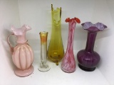Lot of five vases.  Measuring 12 to 7 1/2 inches.