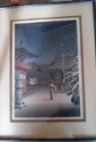 Snowy Courtyard with Geishas Woodblock Print on paper -