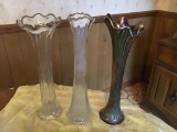 Three funeral vases. . One carnival glass. 14