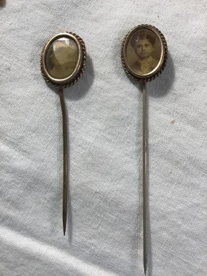 Pair vintage lapel pins with Victorian photos.  2