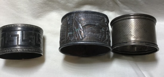 3 napkin rings.  Souvenir of Asheville NC.  Greek