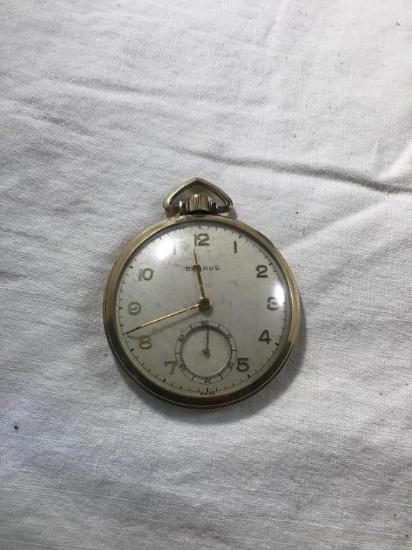 Benrus pocket watch.  Engraved on back.  Runs.