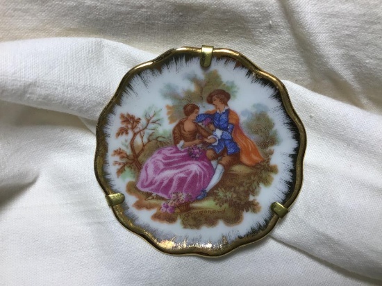 Limoges porcelain pin brooch.  Two inches.