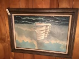 LARGE SHIP OIL PAINTING. J H PETERS   44 X 32 INCS