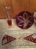 CZECH GLASS DECANTER -  NO STAND - TRAY & VASE