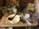Glassware, kitchen ware.  End of auction lot.