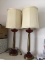 Cranberry glass and brass lamps