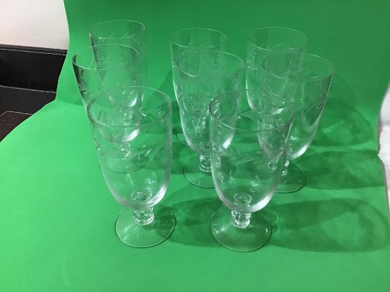 6 footed juice glasses, 6 sherries, 8 water