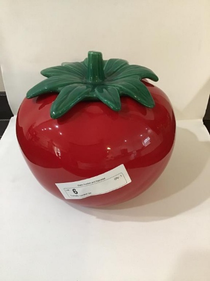 Tomato cookie jar.  Small flea bite underside lid