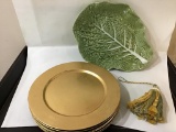 Portugal serving tray, six gold chargers and