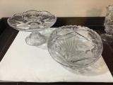 Fancy glass bowl, compote, candle holders