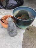 Flower pots, garden statue