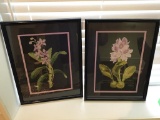 Pair cross stitch framed flowers.  13 x 17